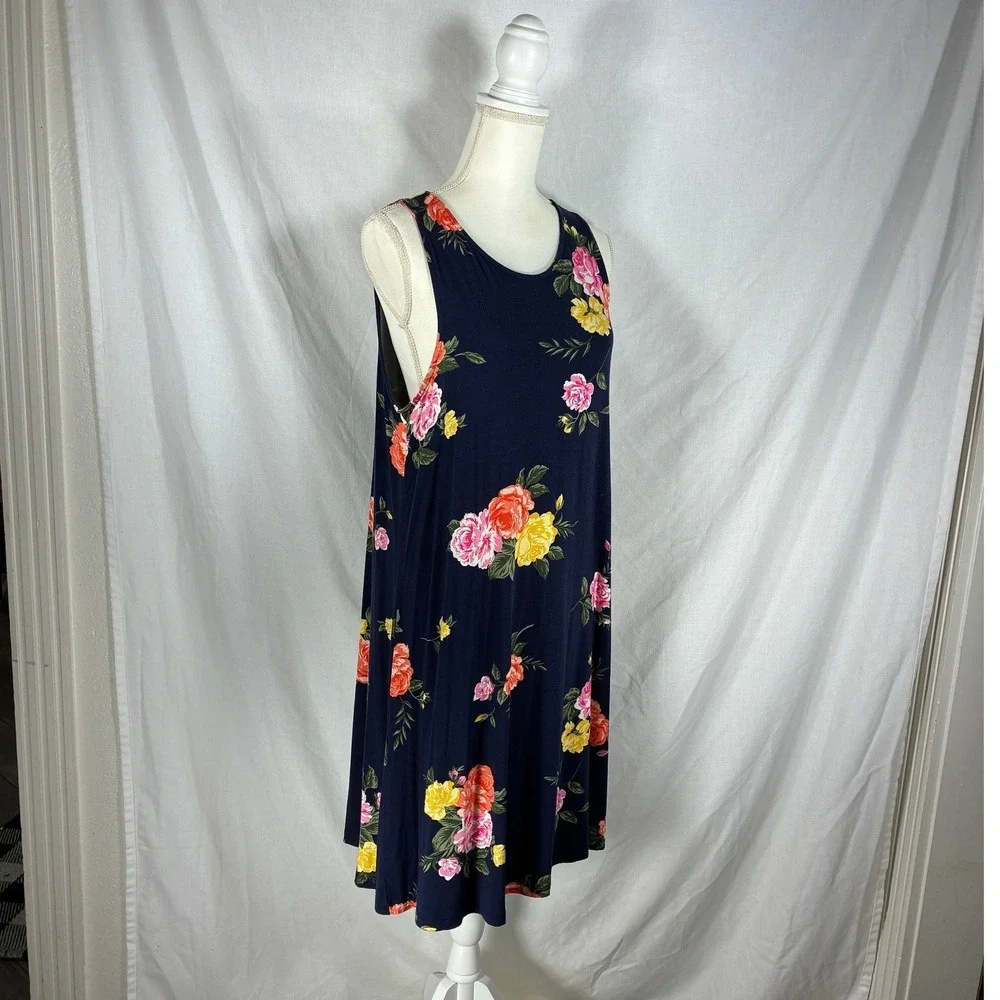 Old Navy Womens Large Navy Blue Floral Sleeveless Swing Shift Dress Summer L - Picture 6 of 8